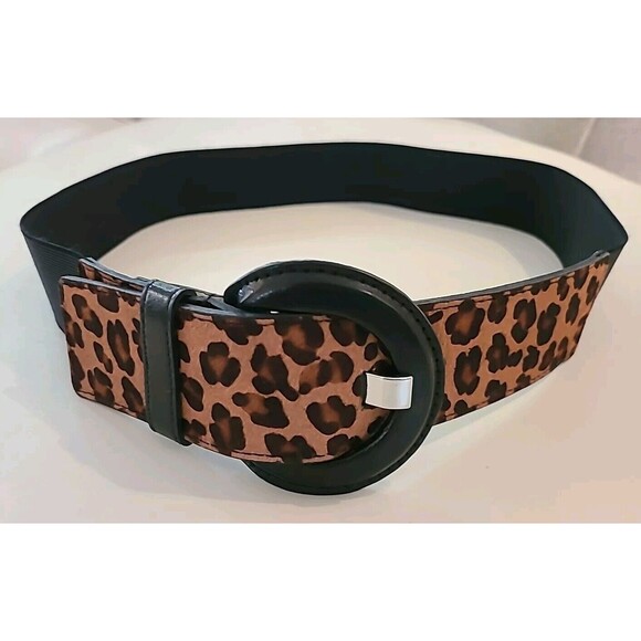 Chico's Womens Stretch Animal Print Genuine Haircalf Black Leather Belt Size M - Picture 1 of 5